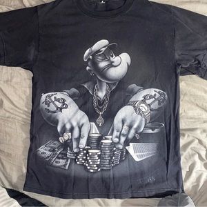 Medium Popeye graphic print gangster tee by fruit of the loom. No garnet tag